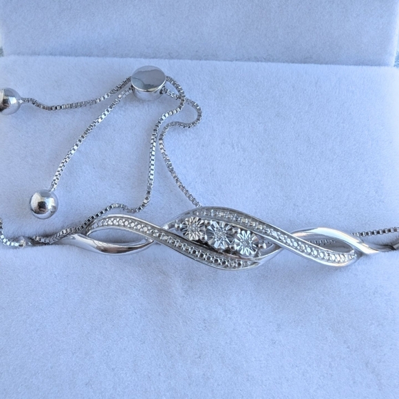 Silver and diamond bolo bracelet - Picture 3 of 6